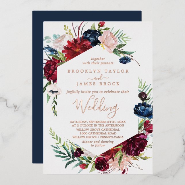 Invitation En Aluminium Jardin d'automne | Rose Gold Foil tout en un Maria (Recto/Verso)