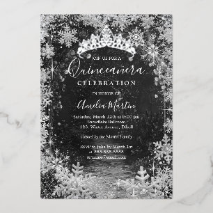 Invitation En Aluminium Jardin de flocon de neige d'hiver argenté Quincean