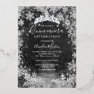 Invitation En Aluminium Jardin de la Quinceanera Silver Winter