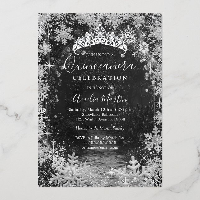 Invitation En Aluminium Jardin de la Quinceanera Silver Winter (Recto)
