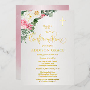 Invitation En Aluminium Jardin de roses élégant - Confirmation de fille -