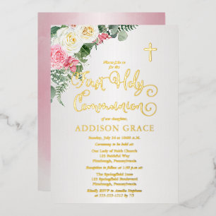 Invitation En Aluminium Jardin de roses élégant - Première communion de la