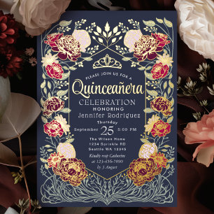 Invitation En Aluminium Jardin Enchanté Bleu Fleurs Quinceanera 