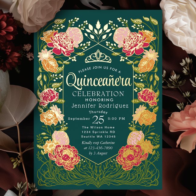 Invitation En Aluminium Jardin enchanté vert Quinceanera Florale (Créateur téléchargé)