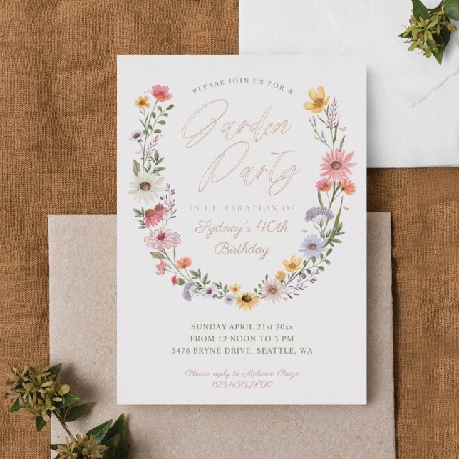 Invitation En Aluminium Jardin Fleur sauvage aquarelle Floral Anniversaire (Créateur téléchargé)