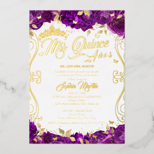 Invitation En Aluminium Jardin Floral Doré Violet Mis Quince Quinceanera