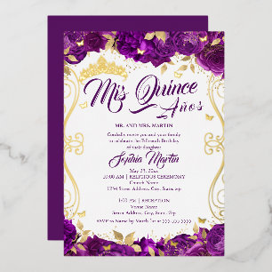 Invitation En Aluminium Jardin Floral Purple Mis Quince Quinceanera
