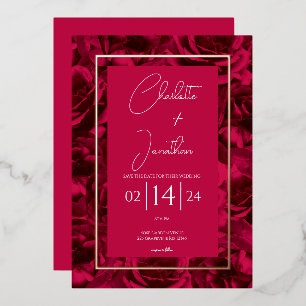 Invitation En Aluminium Jardin Floral Rose de Framboise Mariage Or