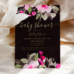 Invitation En Aluminium Jardin jolie rose florale aquarelle baby shower