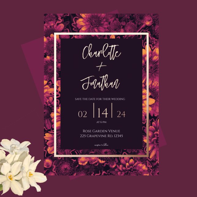 Invitation En Aluminium Jardin magique d'automne Mariage Floral Or (Créateur téléchargé)
