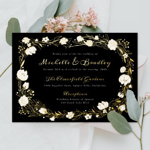 Invitation En Aluminium Jardin romantique Mariage noir et or