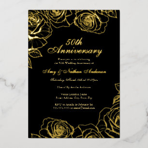 Invitation En Aluminium Jardin Rose d'or noir 50e anniversaire de Mariage