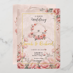 Invitation En Aluminium Jardin Secret Floral de Mariage Rose Pêche Douce