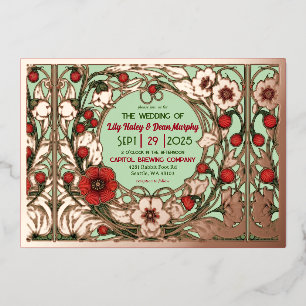 Invitation En Aluminium Jardin vintage Art Nouveau Rose Or