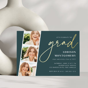 Invitation En Aluminium Jasper Photo Strip Graduation Party Gold