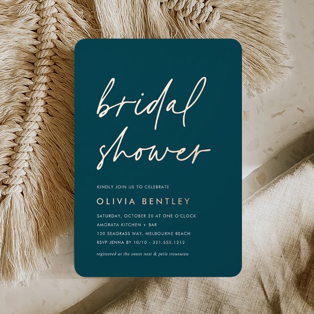 Invitation En Aluminium Jasper + Rose | Fête des mariées de script minimal (Créateur téléchargé)