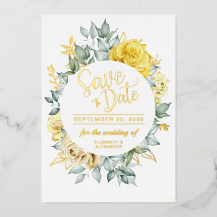 Invitation En Aluminium Jaune fleurie classe botanique mariage Save Date