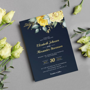 invitations de mariage bleues et jaunes