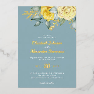 Invitation En Aluminium Jaune fleurie classe verdure bleu poussiéreux mari