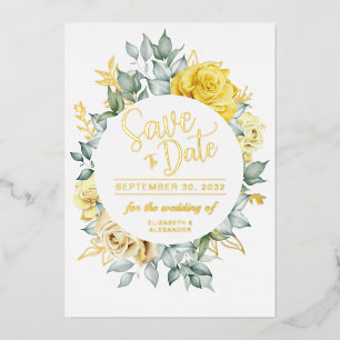 Invitation En Aluminium Jaune floral élégant botanique mariage Enregistrez