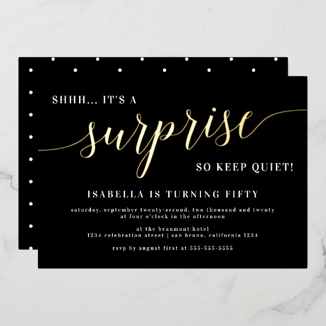 Invitation En Aluminium Jeu d'Anniversaire Noir & Or moderne (Recto/Verso)