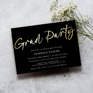Invitation En Aluminium Jeu de graduation Black Gold Script moderne