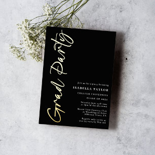 Invitation En Aluminium Jeu de graduation Black Gold Script moderne