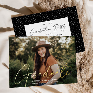 Invitation En Aluminium Jeu de graduation de la photo de Script Gold moder