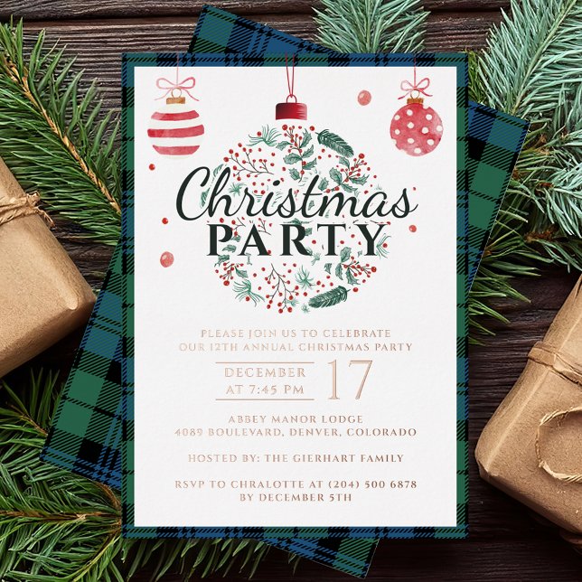 Invitation En Aluminium Jeu de Noël Plaid Campbell Tartan Rose Gold (Plaid Christmas Party Rustic Campbell Tartan Rose Gold Foil Invitation)