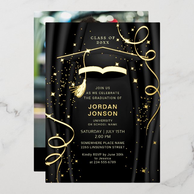 Invitation En Aluminium Jeu d'or moderne Golden Black Foil (Recto/Verso)