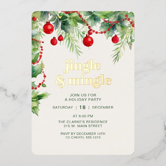 Invitation En Aluminium Jingle Mingle Green Christmas Party (Recto)