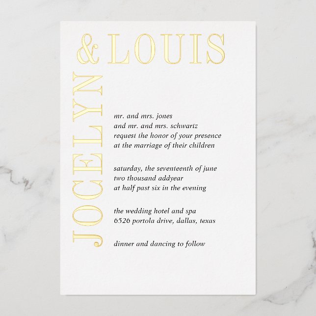 Invitation En Aluminium Jocelyn Mariage moderne (Recto)