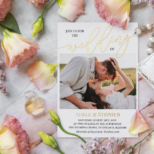 Invitation En Aluminium Joignez-vous à nous Gold Script Photos Mariage dou