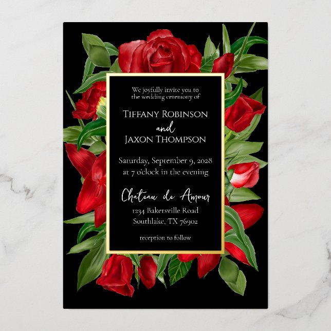 Invitation En Aluminium Joli Bouquet Floral Rouge Real (Recto)
