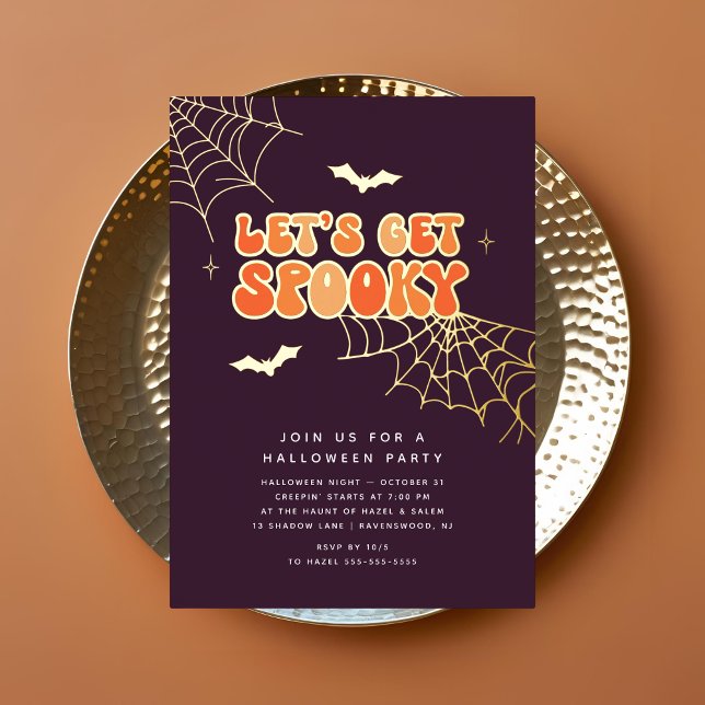 Invitation En Aluminium Joli "Lets Éffrayant" Retro Halloween Party (Créateur téléchargé)