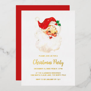 Invitation En Aluminium Joli Père Noël vintage rouge Fête de Noël en or