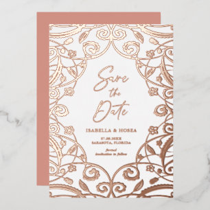 Invitation En Aluminium Joli Rose Gold Floral Mariage dentelle