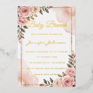 Invitation En Aluminium Jolie aquarelle Fleurs Bébé Brunch
