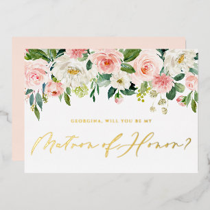 Invitation En Aluminium Jolie Fleur Rose Seras-Tu Ma Demoiselle D'Honneur