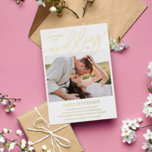 Invitation En Aluminium Jolie Gold Script Photos Mariage double face