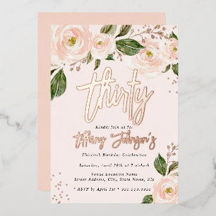 Invitation En Aluminium Jolie Peach Floral Rose Gold 30e Anniversaire