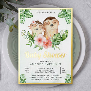 Invitation En Aluminium Jolis Adorables Jumeaux Paresseux Floraux Baptême
