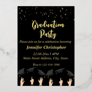 Invitation En Aluminium Jote Modern Black&Gold Étincelle Graduation Party
