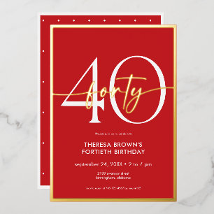 Invitation En Aluminium Jour d'anniversaire minimal d'or rouge