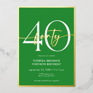 Invitation En Aluminium Jour d'anniversaire minimaliste vert 40 Script