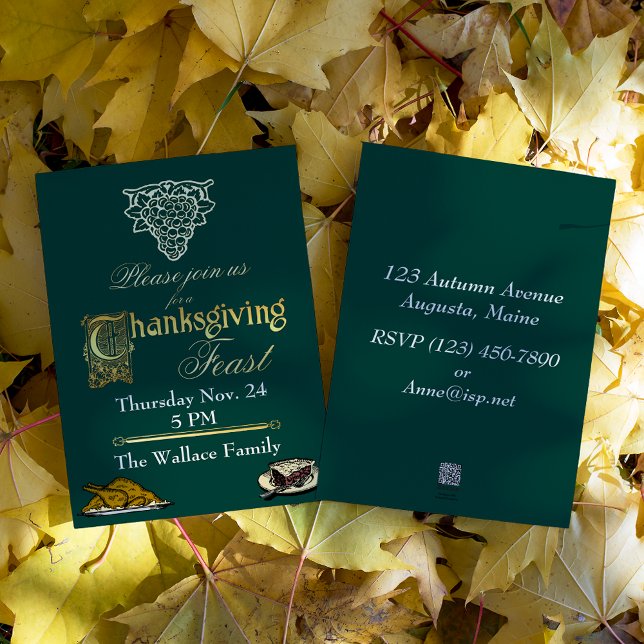 Invitation En Aluminium Jour de Thanksgiving or et vert (Créateur téléchargé)
