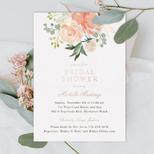 Invitation En Aluminium Journée de mariage fleurie aquarelle pêche rose de
