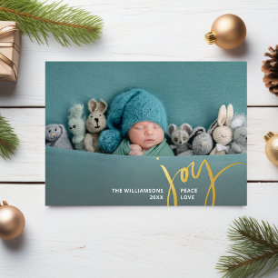 Invitation En Aluminium Joy Peace Love Christmas Calligraphy 2 Photos Gold