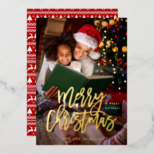 Invitation En Aluminium Joyeuse calligraphie de Noël Photo verticale