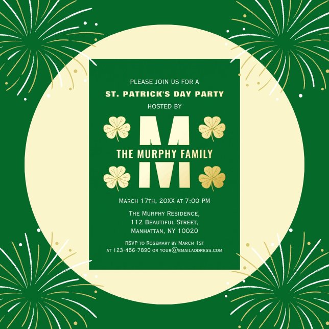 Invitation En Aluminium Joyeuse fête de la Saint-Patrick Nom de famille Mo (Créateur téléchargé)